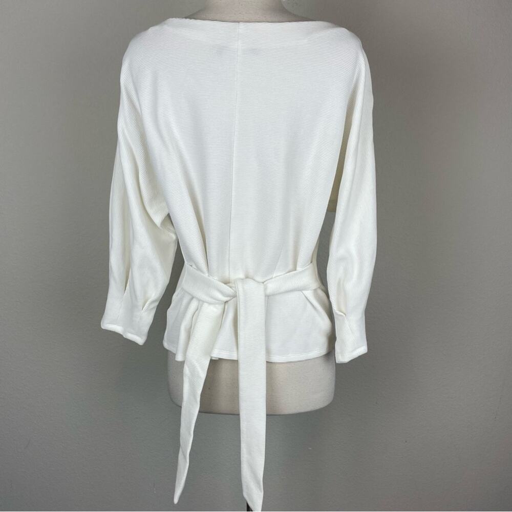By Anthropologie Off White Tie Waist Knit V Neck Top Large - Picture 5 of 8